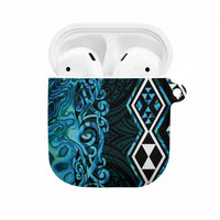 Turquoise Aotearoa AirPods Case Taniko Motifs With Paua Shell Kowhaiwhai LT14 Turquoise - Polynesian Pride