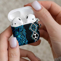 Turquoise Aotearoa AirPods Case Taniko Motifs With Paua Shell Kowhaiwhai LT14 - Polynesian Pride