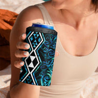 Turquoise Aotearoa 4 in 1 Can Cooler Tumbler Taniko Motifs With Paua Shell Kowhaiwhai