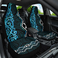 Turquoise Aotearoa Car Seat Cover Taniko Motifs With Paua Shell Kowhaiwhai