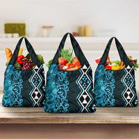 Turquoise Aotearoa Grocery Bag Taniko Motifs With Paua Shell Kowhaiwhai LT14 3-pack One Size Turquoise - Polynesian Pride