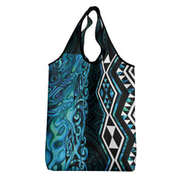 Turquoise Aotearoa Grocery Bag Taniko Motifs With Paua Shell Kowhaiwhai LT14 - Polynesian Pride