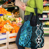 Turquoise Aotearoa Grocery Bag Taniko Motifs With Paua Shell Kowhaiwhai LT14 - Polynesian Pride