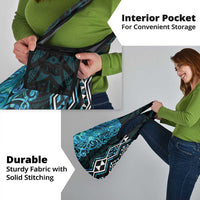 Turquoise Aotearoa Grocery Bag Taniko Motifs With Paua Shell Kowhaiwhai LT14 - Polynesian Pride