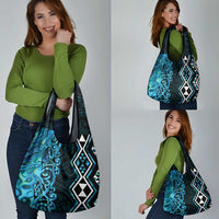 Turquoise Aotearoa Grocery Bag Taniko Motifs With Paua Shell Kowhaiwhai LT14 - Polynesian Pride