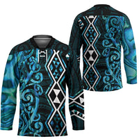 Turquoise Aotearoa Hockey Jersey Taniko Motifs With Paua Shell Kowhaiwhai - Polynesian Pride
