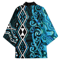 Turquoise Aotearoa Kimono Taniko Motifs With Paua Shell Kowhaiwhai - Polynesian Pride
