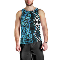 Turquoise Aotearoa Men Tank Top Taniko Motifs With Paua Shell Kowhaiwhai