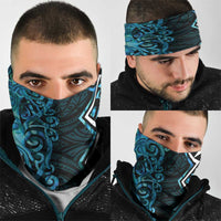 Turquoise Aotearoa Neck Gaiter Taniko Motifs With Paua Shell Kowhaiwhai - Polynesian Pride