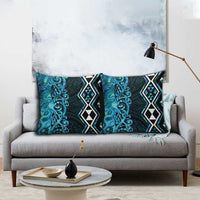Turquoise Aotearoa Pillow Cover Taniko Motifs With Paua Shell Kowhaiwhai - Polynesian Pride