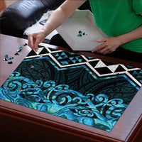 Turquoise Aotearoa Puzzle Taniko Motifs With Paua Shell Kowhaiwhai - Polynesian Pride