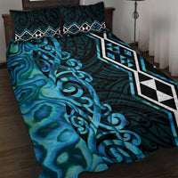 Turquoise Aotearoa Quilt Bed Set Taniko Motifs With Paua Shell Kowhaiwhai