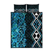 Turquoise Aotearoa Quilt Bed Set Taniko Motifs With Paua Shell Kowhaiwhai