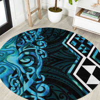 Turquoise Aotearoa Round Carpet Taniko Motifs With Paua Shell Kowhaiwhai LT14 Turquoise - Polynesian Pride