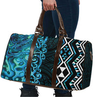 Turquoise Aotearoa Travel Bag Taniko Motifs With Paua Shell Kowhaiwhai - Polynesian Pride