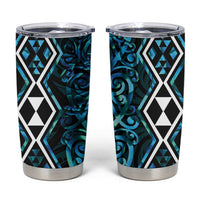Turquoise Aotearoa Tumbler Cup Taniko Motifs With Paua Shell Kowhaiwhai
