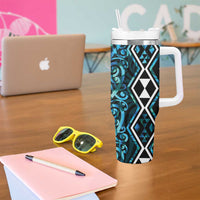 Turquoise Aotearoa Tumbler With Handle Taniko Motifs With Paua Shell Kowhaiwhai