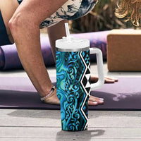 Turquoise Aotearoa Tumbler With Handle Taniko Motifs With Paua Shell Kowhaiwhai