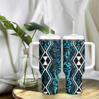 Turquoise Aotearoa Tumbler With Handle Taniko Motifs With Paua Shell Kowhaiwhai