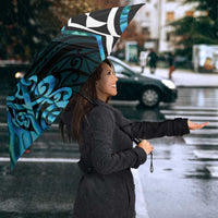 Turquoise Aotearoa Umbrella Taniko Motifs With Paua Shell Kowhaiwhai - Polynesian Pride
