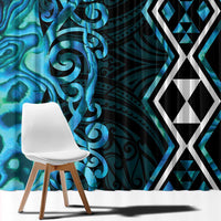 Turquoise Aotearoa Window Curtain Taniko Motifs With Paua Shell Kowhaiwhai