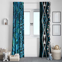 Turquoise Aotearoa Window Curtain Taniko Motifs With Paua Shell Kowhaiwhai