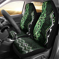Green Aotearoa Car Seat Cover Taniko Motifs With Paua Shell Kowhaiwhai