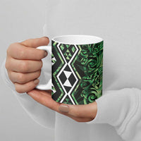 Green Aotearoa Ceramic Mug Taniko Motifs With Paua Shell Kowhaiwhai - Polynesian Pride