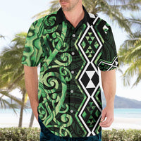 Green Aotearoa Hawaiian Shirt Taniko Motifs With Paua Shell Kowhaiwhai