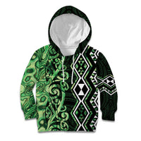Green Aotearoa Kid Hoodie Taniko Motifs With Paua Shell Kowhaiwhai LT14 Hoodie Green - Polynesian Pride