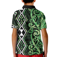 Green Aotearoa Kid Polo Shirt Taniko Motifs With Paua Shell Kowhaiwhai LT14 - Polynesian Pride