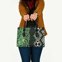 Green Aotearoa Leather Bag Taniko Motifs With Paua Shell Kowhaiwhai - Polynesian Pride