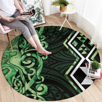 Green Aotearoa Round Carpet Taniko Motifs With Paua Shell Kowhaiwhai LT14 - Polynesian Pride