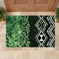Green Aotearoa Rubber Doormat Taniko Motifs With Paua Shell Kowhaiwhai LT14 Green - Polynesian Pride
