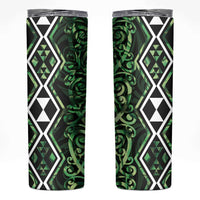 Green Aotearoa Skinny Tumbler Taniko Motifs With Paua Shell Kowhaiwhai