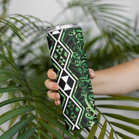 Green Aotearoa Skinny Tumbler Taniko Motifs With Paua Shell Kowhaiwhai