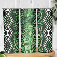 Green Aotearoa Skinny Tumbler Taniko Motifs With Paua Shell Kowhaiwhai