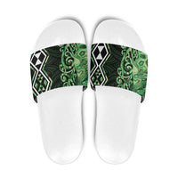 Green Aotearoa Slide Sandals Taniko Motifs With Paua Shell Kowhaiwhai - Polynesian Pride