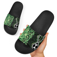 Green Aotearoa Slide Sandals Taniko Motifs With Paua Shell Kowhaiwhai - Polynesian Pride