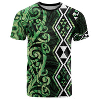 Green Aotearoa T Shirt Taniko Motifs With Paua Shell Kowhaiwhai LT14 Green - Polynesian Pride