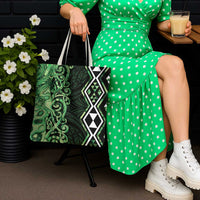 Green Aotearoa Tote Bag Taniko Motifs With Paua Shell Kowhaiwhai - Polynesian Pride