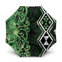 Green Aotearoa Umbrella Taniko Motifs With Paua Shell Kowhaiwhai - Polynesian Pride