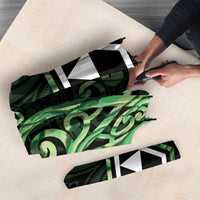 Green Aotearoa Umbrella Taniko Motifs With Paua Shell Kowhaiwhai - Polynesian Pride