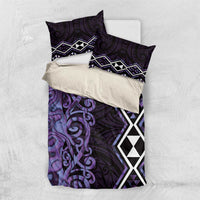 Purple Aotearoa Bedding Set Taniko Motifs With Paua Shell Kowhaiwhai
