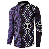 Purple Aotearoa Button Sweatshirt Taniko Motifs With Paua Shell Kowhaiwhai LT14 - Polynesian Pride
