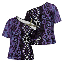Purple Aotearoa Cross Shoulder Shirt Taniko Motifs With Paua Shell Kowhaiwhai - Polynesian Pride