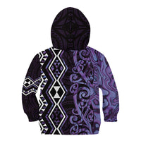 Purple Aotearoa Kid Hoodie Taniko Motifs With Paua Shell Kowhaiwhai LT14 - Polynesian Pride