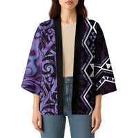Purple Aotearoa Kimono Taniko Motifs With Paua Shell Kowhaiwhai - Polynesian Pride