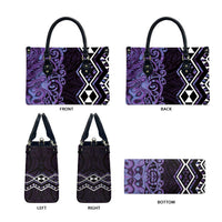 Purple Aotearoa Leather Bag Taniko Motifs With Paua Shell Kowhaiwhai - Polynesian Pride