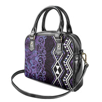 Purple Aotearoa Shoulder Handbag Taniko Motifs With Paua Shell Kowhaiwhai